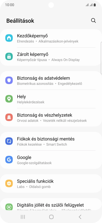 Válaszd a Fiókok és biztonsági mentés lehetőséget.