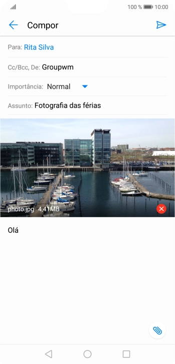 Prima o ícone para enviar quando terminar de escrever o seu e-mail.