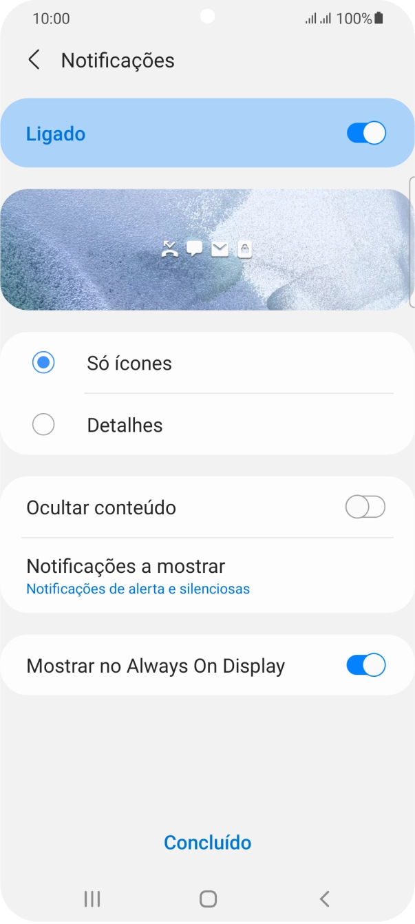 Prima as definições pretendidas para as ativar ou desativar.