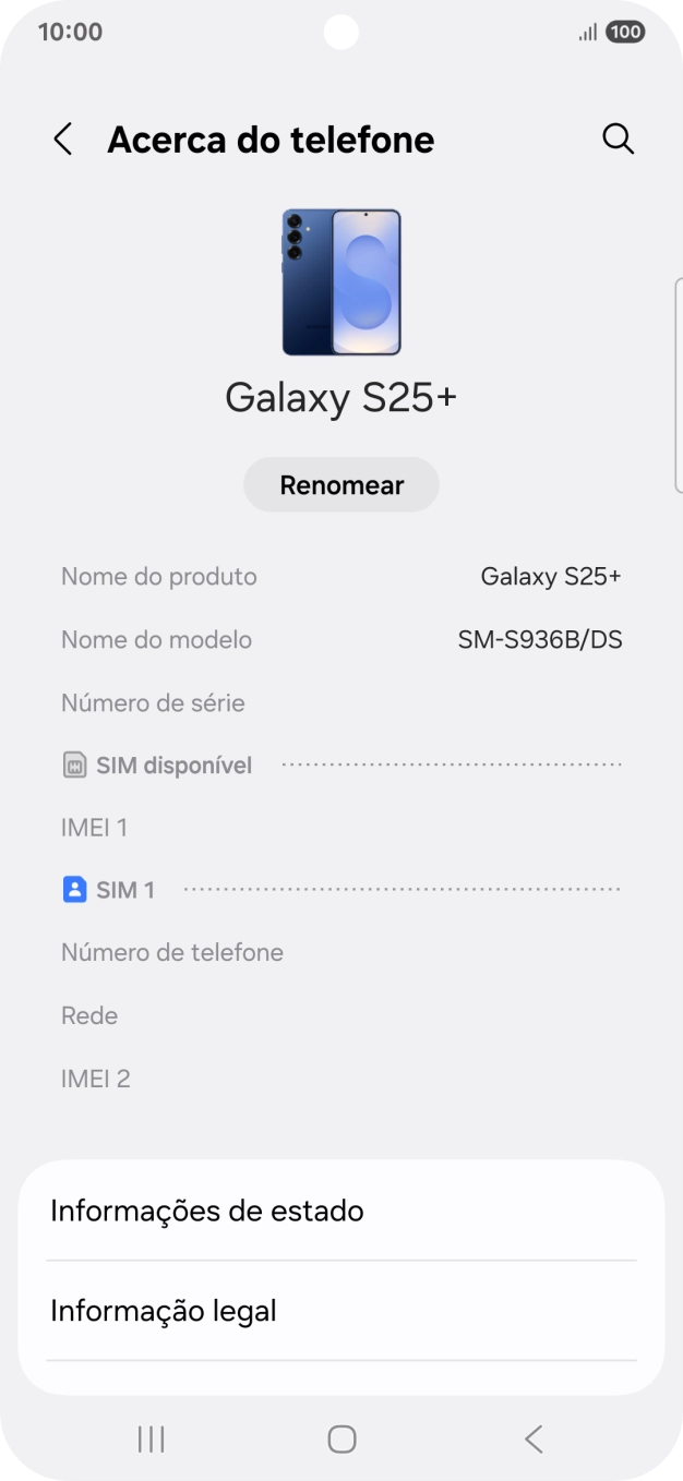 O código IMEI é mostrado no ecrã.