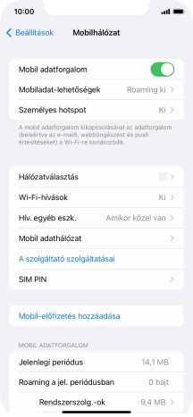 Kattints a „Mobil adatforgalom” melletti csúszkára a funkció be- vagy kikapcsolásához.