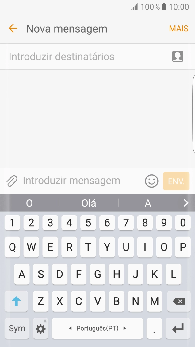 Abra uma nota, mensagem ou e-mail para que o teclado apareça no ecrã e o telefone fique pronto para a escrita de texto.