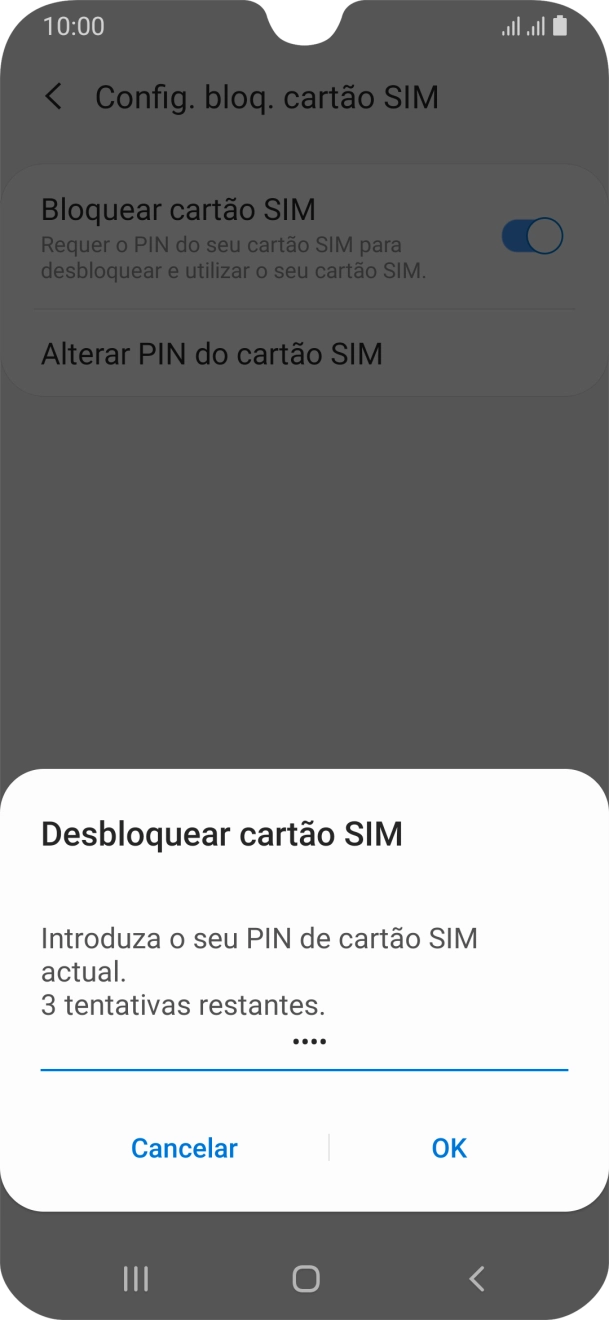 Introduza o seu código PIN e prima OK.