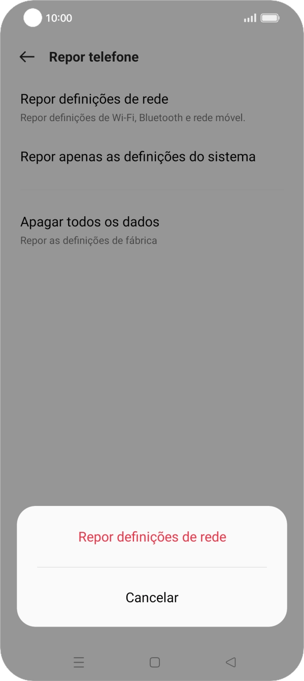 Prima Repor definições de rede.