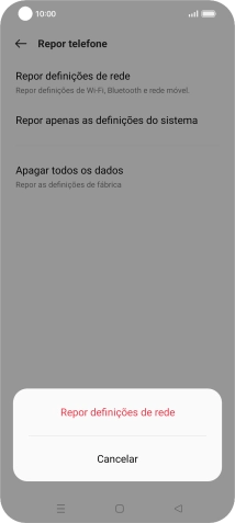 Prima Repor definições de rede.