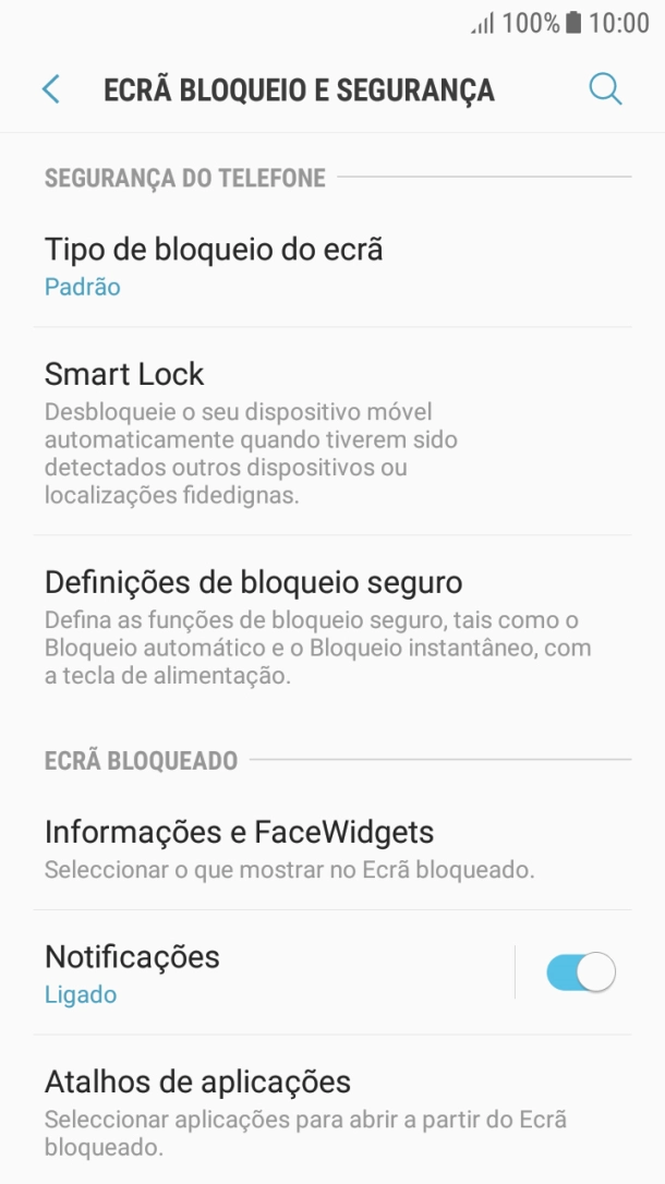 Prima Tipo de bloqueio do ecrã e introduza o código de bloqueio do telefone atual.