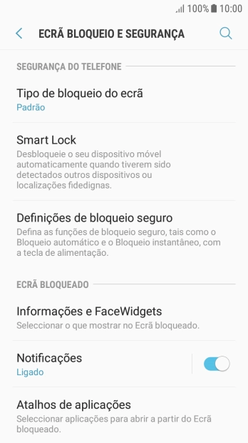 Prima Tipo de bloqueio do ecrã e introduza o código de bloqueio do telefone atual.