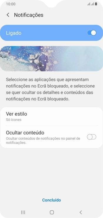 Prima o indicador junto às definições pretendidas para as ativar ou desativar.