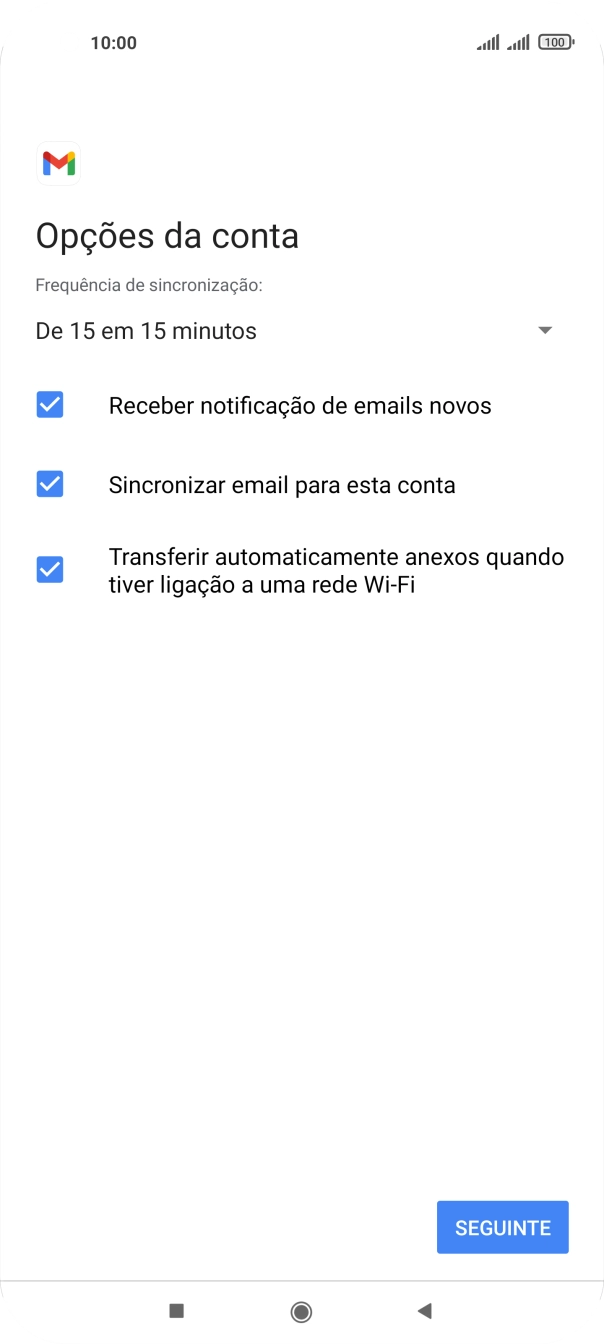 Se o ecrã mostrar esta imagem, a sua conta foi identificada e configurada automaticamente. Siga as indicações no ecrã para introduzir informações adicionais e concluir a configuração.