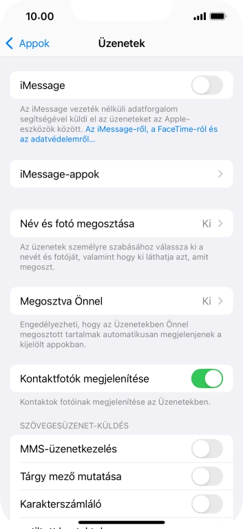 Kattints az „MMS-üzenetkezelés” melletti csúszkára a funkció bekapcsolásához.