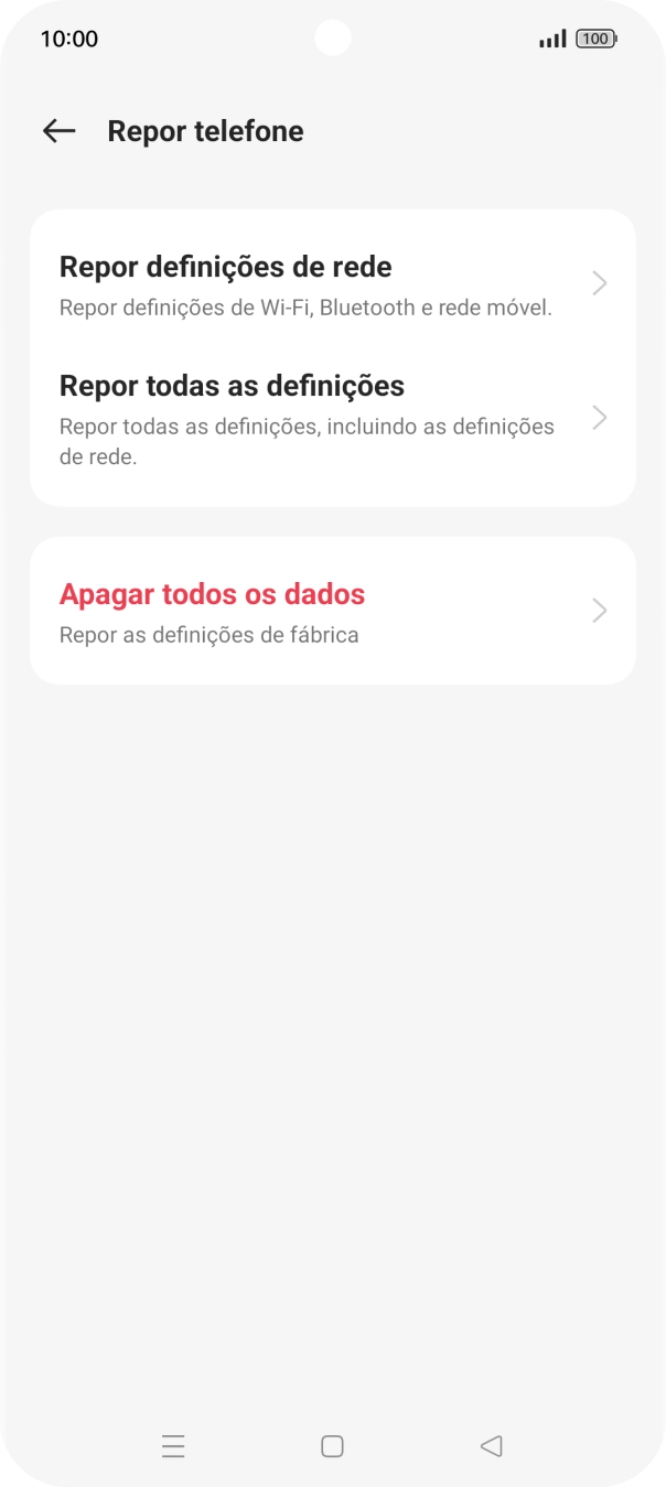 Prima Repor definições de rede.