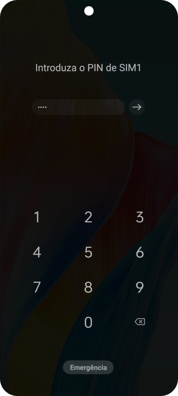Se o cartão SIM estiver bloqueado, deve introduzir o seu código PIN e premir a seta para a direita.