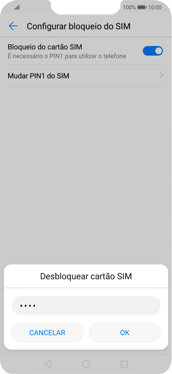 Introduza o seu código PIN e prima OK.