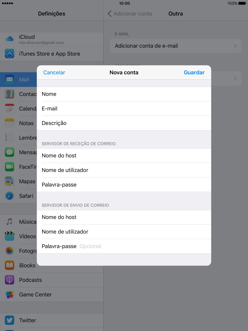 Prima Palavra-passe e introduza a password da sua conta de e-mail.