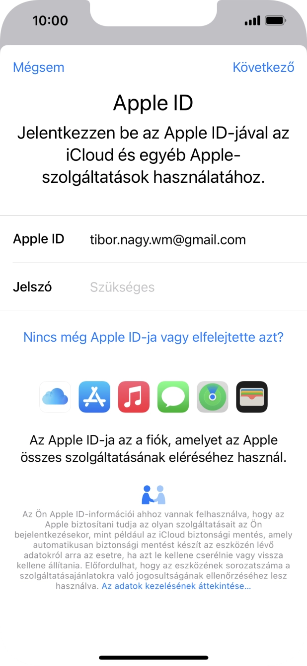 Kattints a „Jelszó” melletti mezőre, és írd be az Apple ID-d jelszavát.