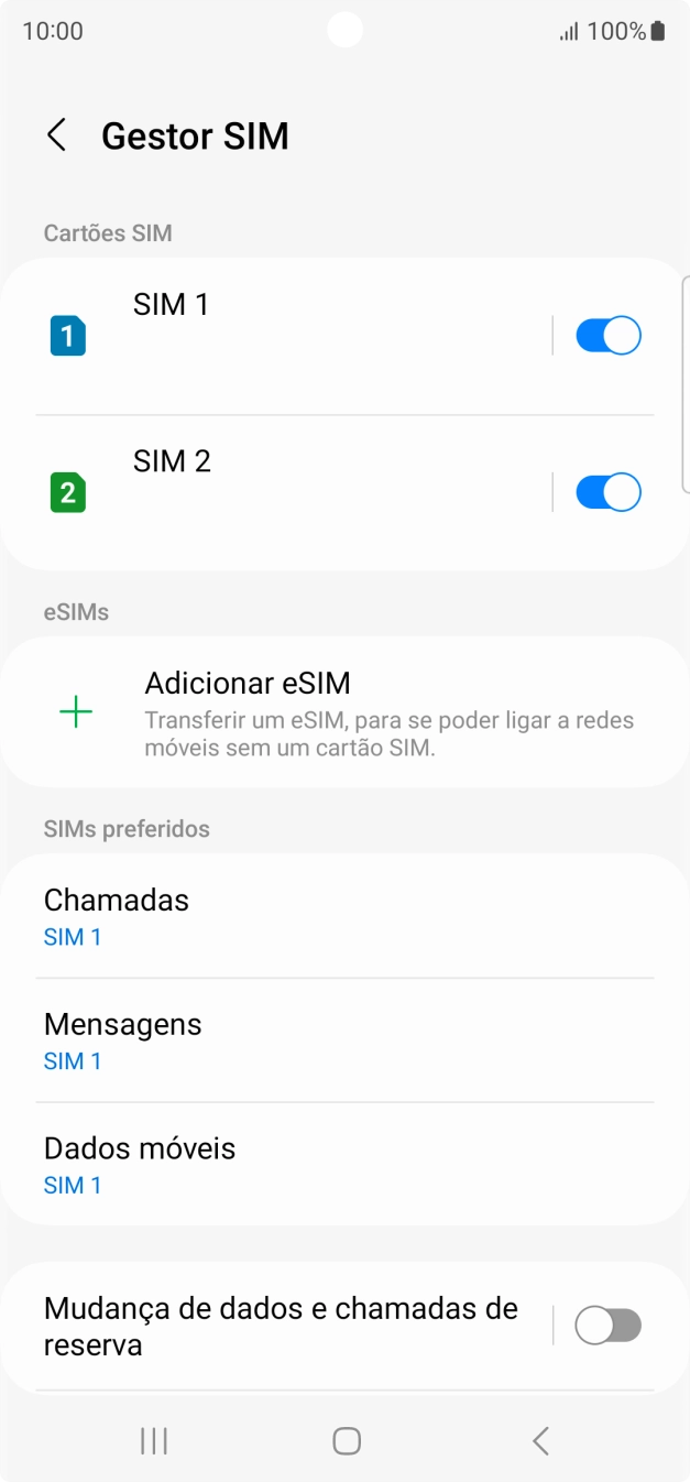 Prima o cartão SIM pretendido.