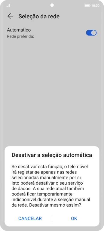 Prima OK e aguarde enquanto o telefone procura as redes.