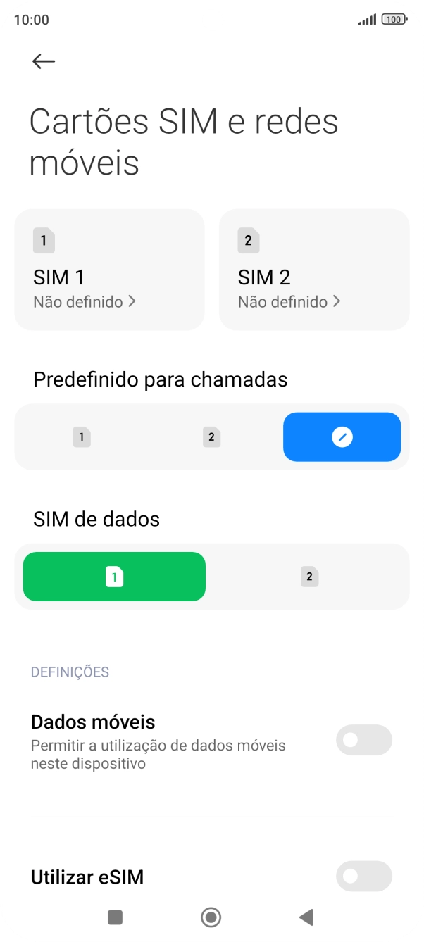 Prima o cartão SIM pretendido.