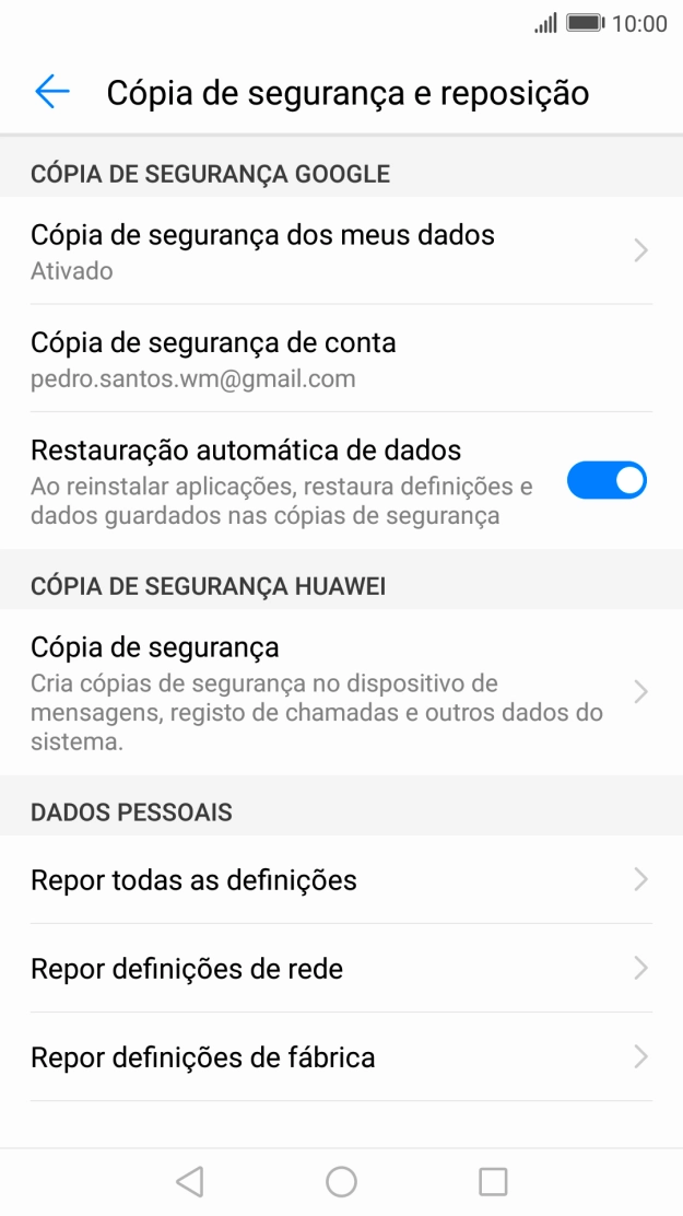 Prima Repor definições de fábrica.