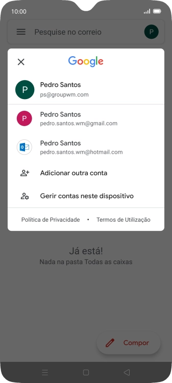 Prima a conta de e-mail pretendida.