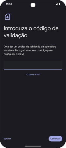 Introduza o código de confirmação enviado e prima Continuar.