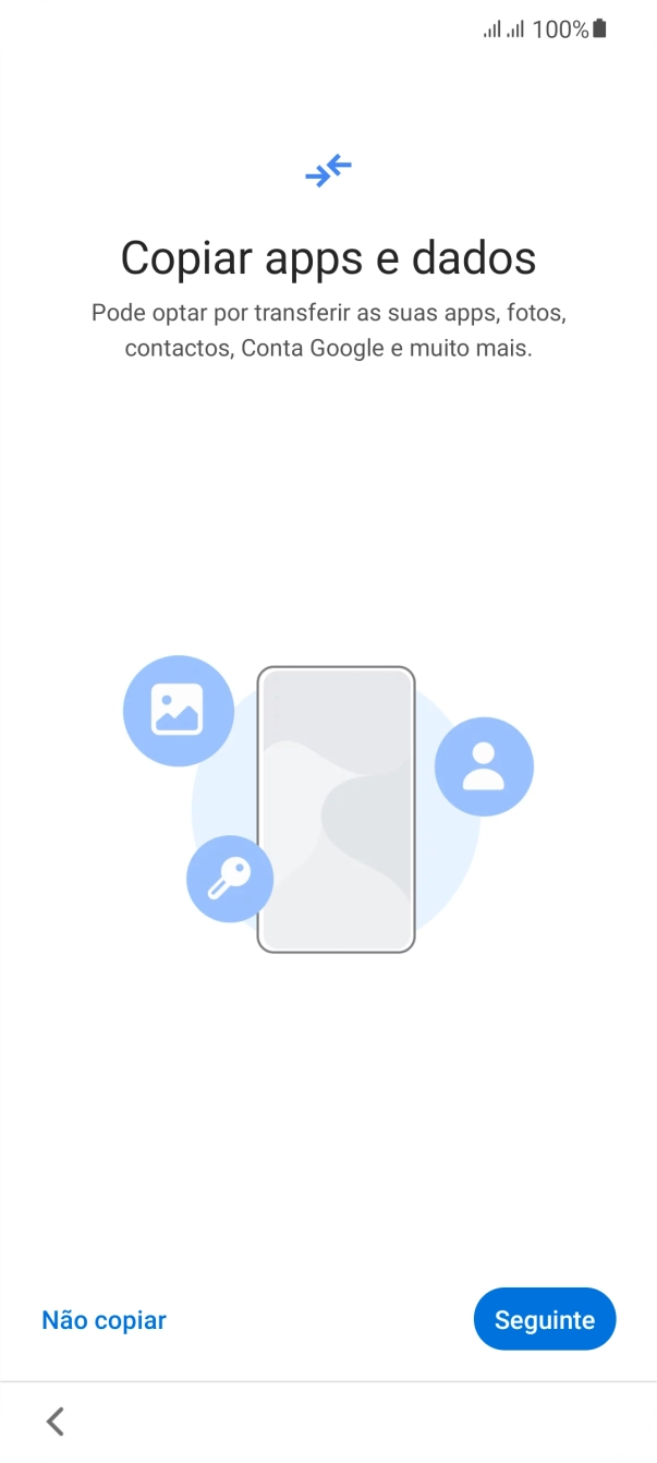 É possível transferir conteúdo de outro telefone quando o telefone for ativado antes da primeira utilização e quando o telefone tiver sido reiniciado. Quando esta imagem for mostrada no ecrã, o telefone está pronto para transferir conteúdo de outro telefone.