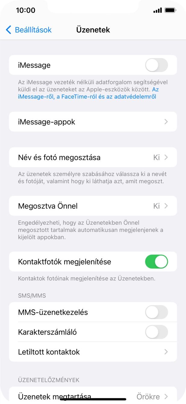 Kattints az „iMessage” melletti csúszkára a funkció bekapcsolásához.