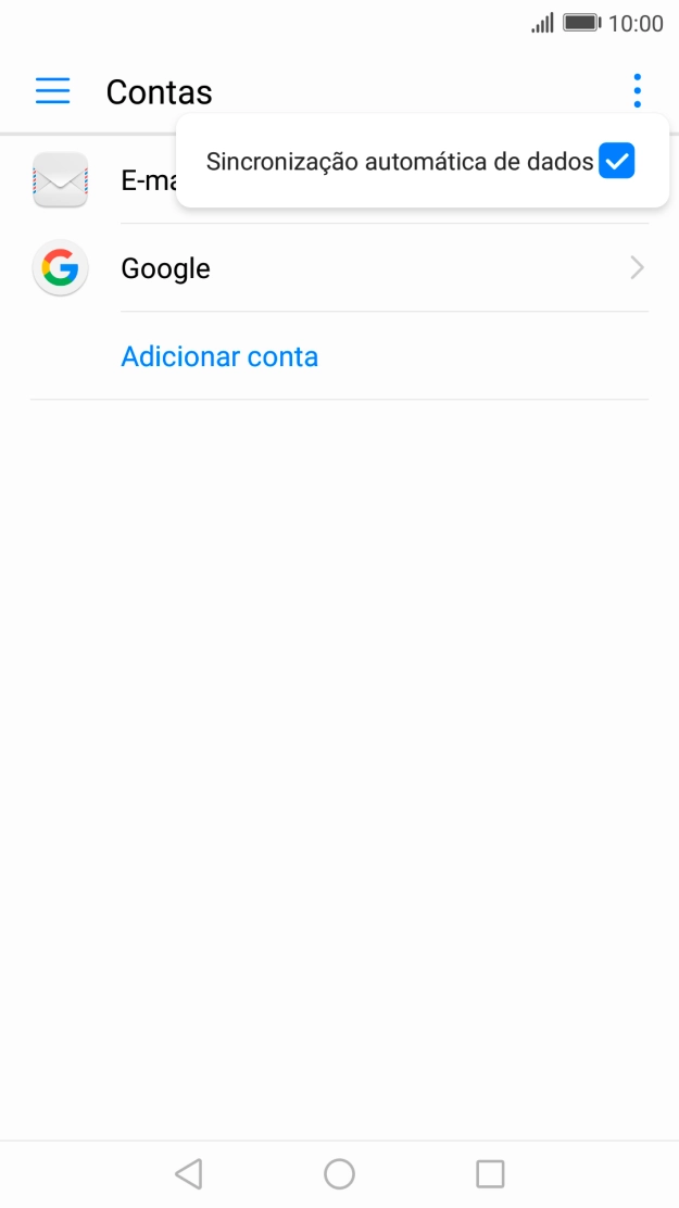 Prima Sincronização automática de dados para ativar ou desativar a função.