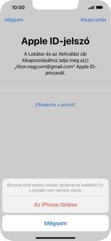 Írd be az Apple ID-hoz tartózó jelszót, és válaszd Az iPhone törlése lehetőséget. Várj egy kicsit, amíg a telefon visszaállítja a gyári beállításokat. A telefon konfigurálásához és ahhoz, hogy üzemkész állapotba hozd, kövesd a képernyőn megjelenő utasításokat.