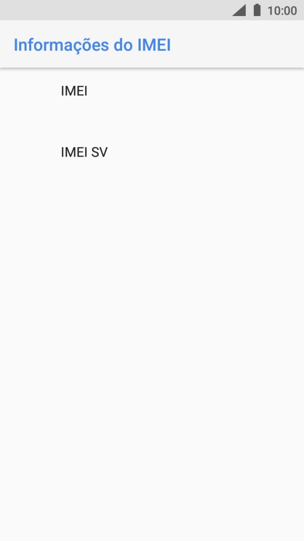O código IMEI é mostrado no ecrã.