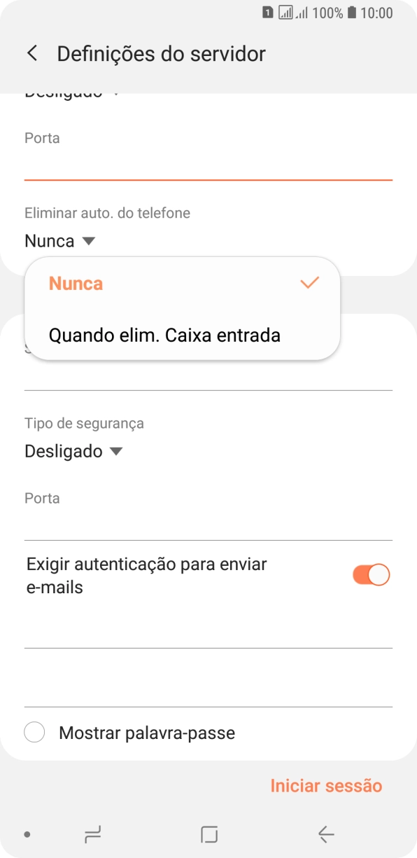 Prima Nunca para manter os e-mails no servidor quando estes são apagados no telefone.