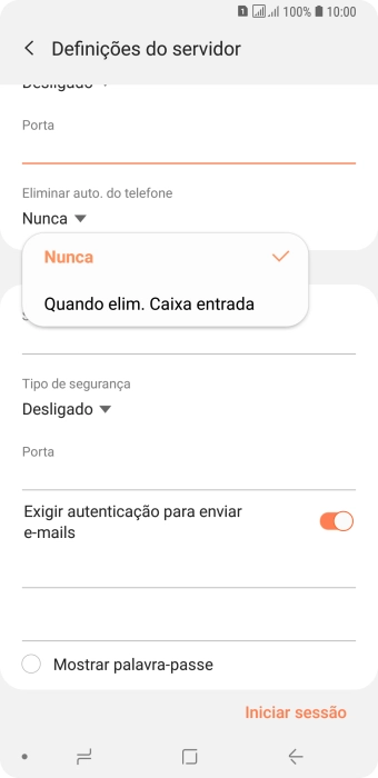 Prima Nunca para manter os e-mails no servidor quando estes são apagados no telefone.