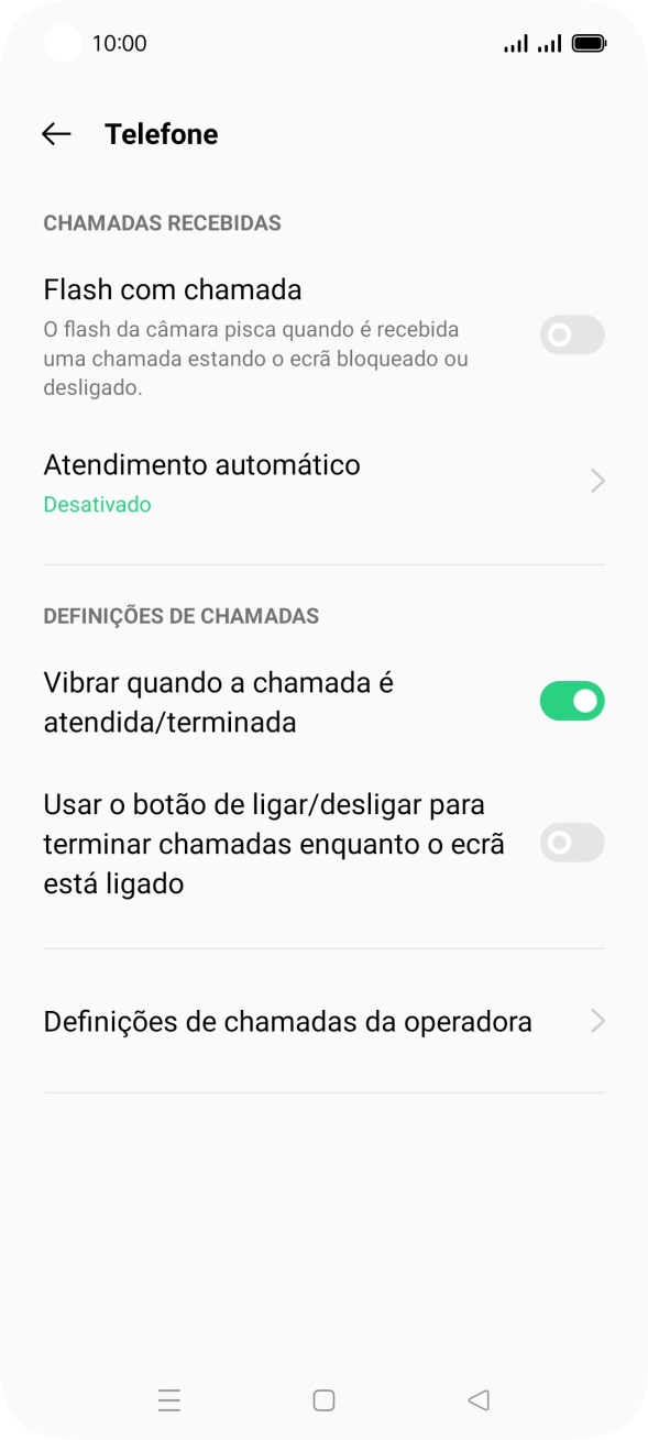 Prima Definições de chamadas da operadora.