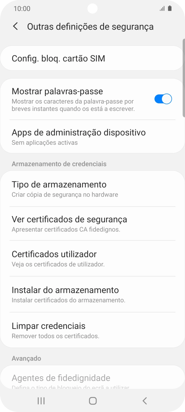 Prima Config. bloq. cartão SIM.