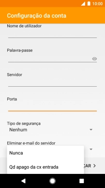 Prima Nunca para manter os e-mails no servidor quando estes são apagados no telefone.