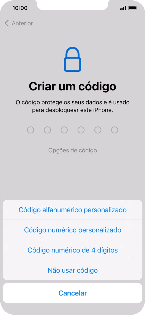Siga as indicações no ecrã para ativar a utilização do código de bloqueio do telefone ou prima Não usar código.