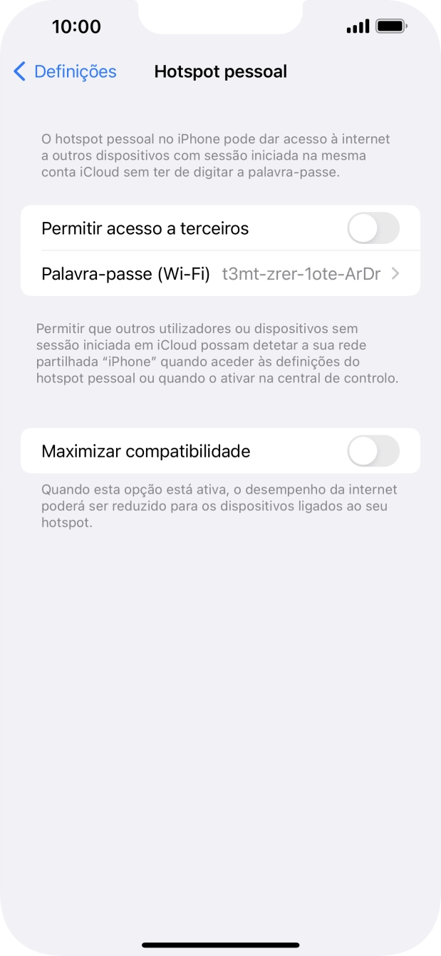 Prima Palavra-passe (Wi-Fi) e introduza a password pretendida.