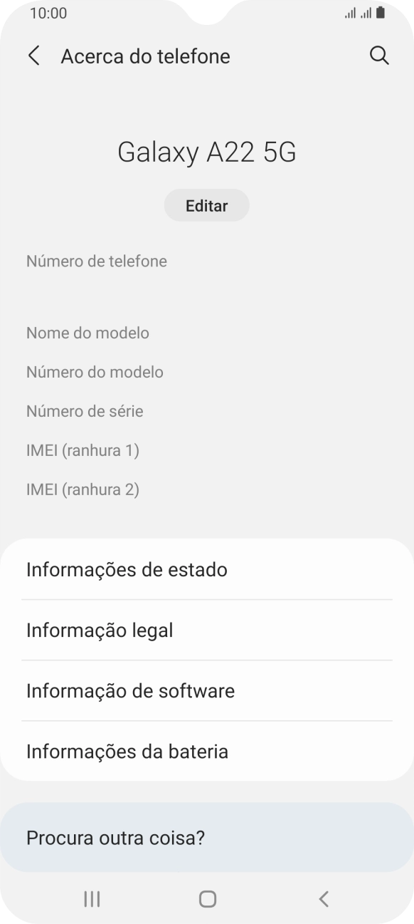 O código IMEI é mostrado no ecrã.