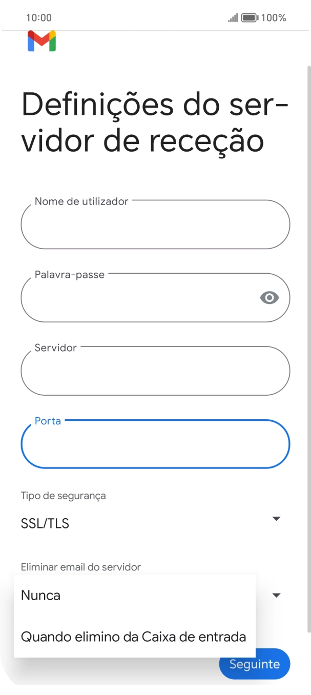 Prima Nunca para manter os e-mails no servidor quando estes são apagados no telefone.