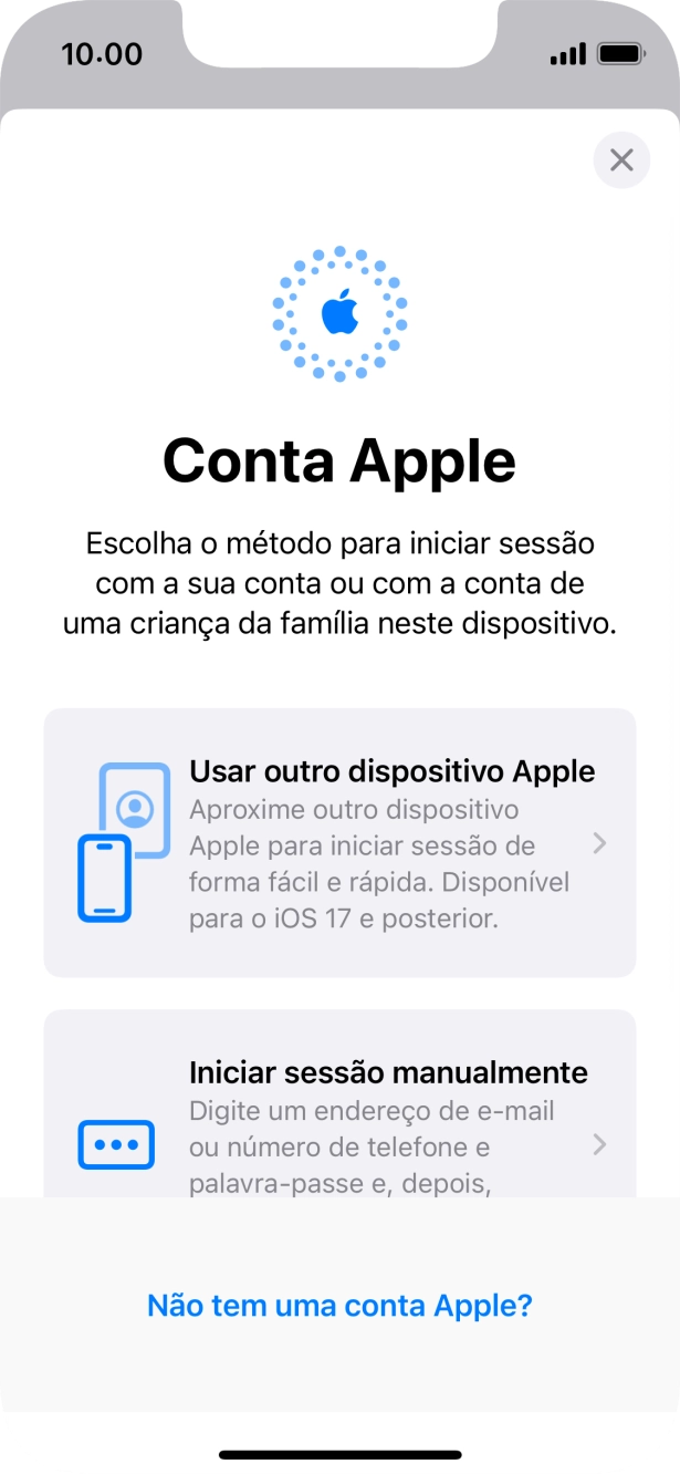 Prima Iniciar sessão manualmente.