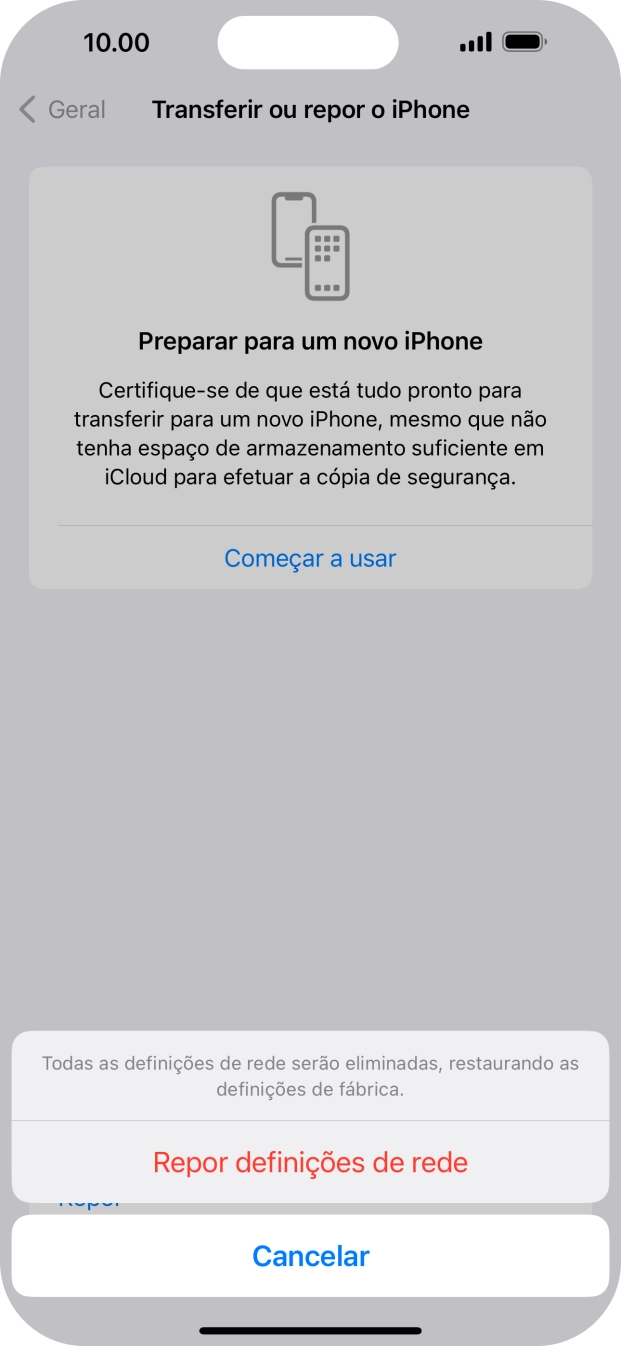 Prima Repor definições de rede.