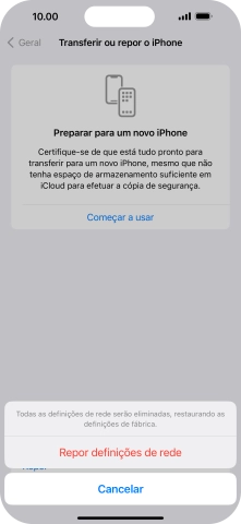 Prima Repor definições de rede.