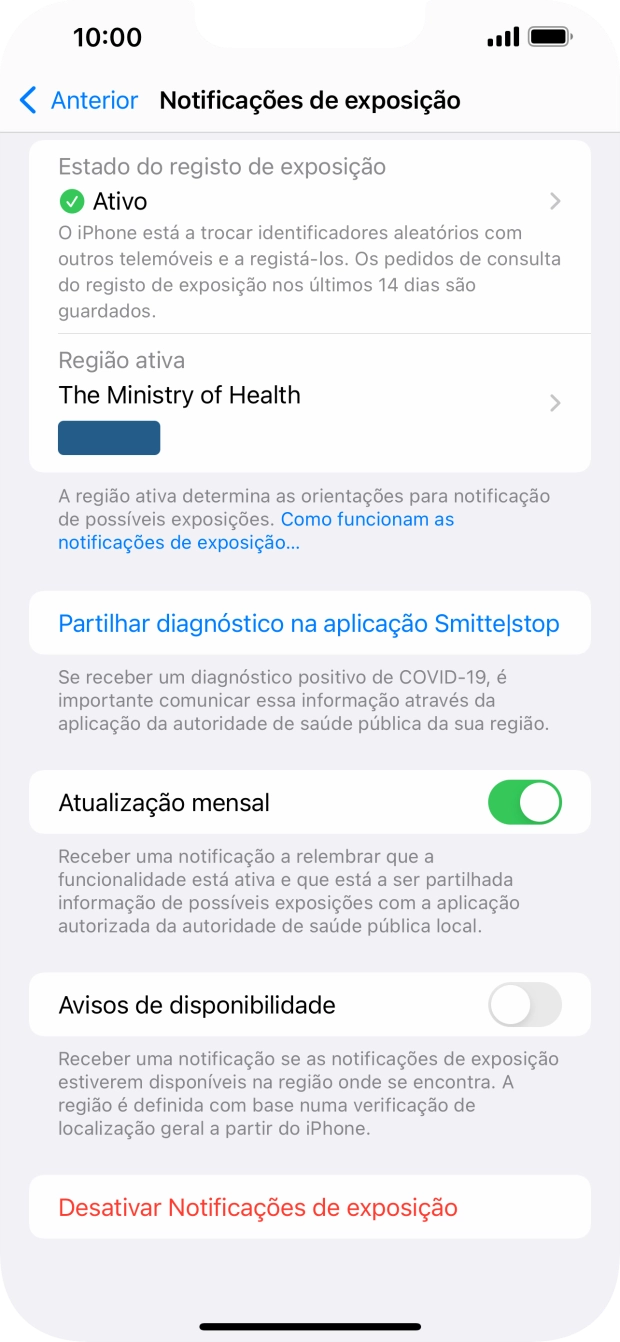 Prima Desativar Notificações de exposição.