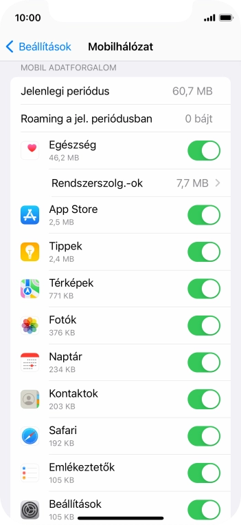 Kattints a kívánt programok melletti csúszkákra a funkciók be- vagy kikapcsolásához.