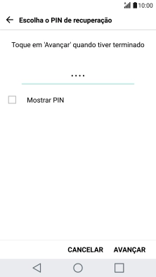 Introduza um código PIN de quatro algarismos e prima AVANÇAR.