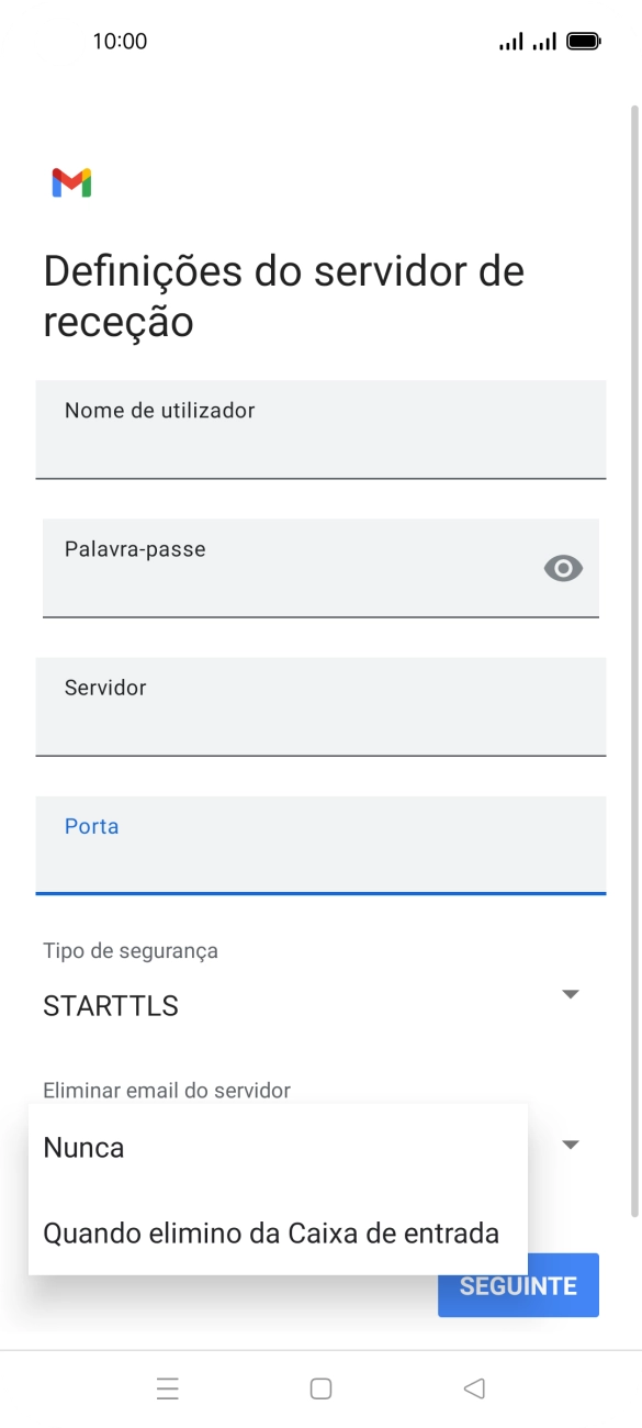 Prima Nunca para manter os e-mails no servidor quando estes são apagados no telefone.
