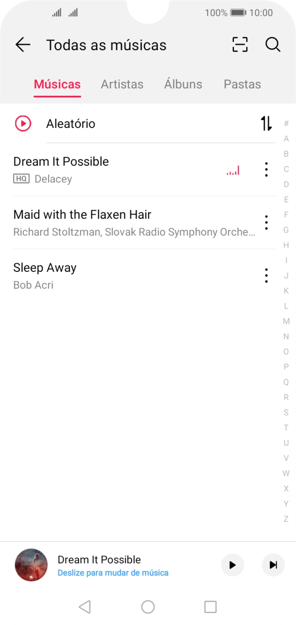 Prima a categoria pretendida e dirija-se ao ficheiro de música pretendido.