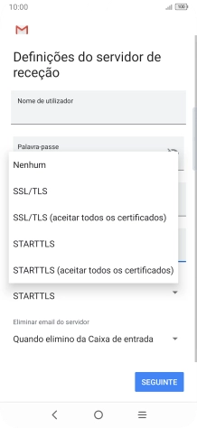 Prima SSL/TLS para ativar a função.