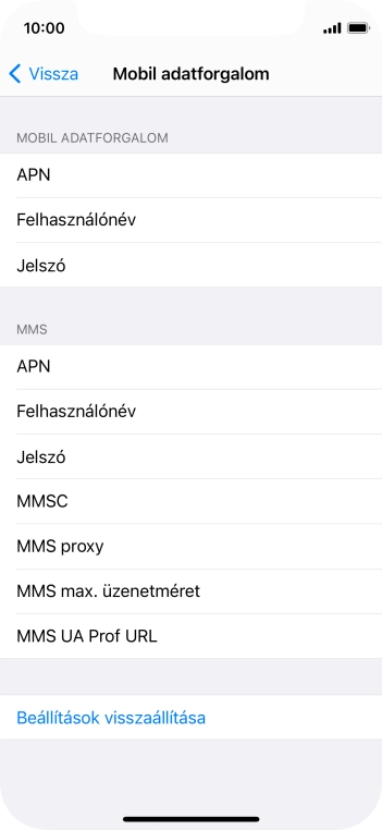 Válaszd az APN lehetőséget. Amennyiben előfizetésed van, írd be azt, hogy mms.vodafone.net.