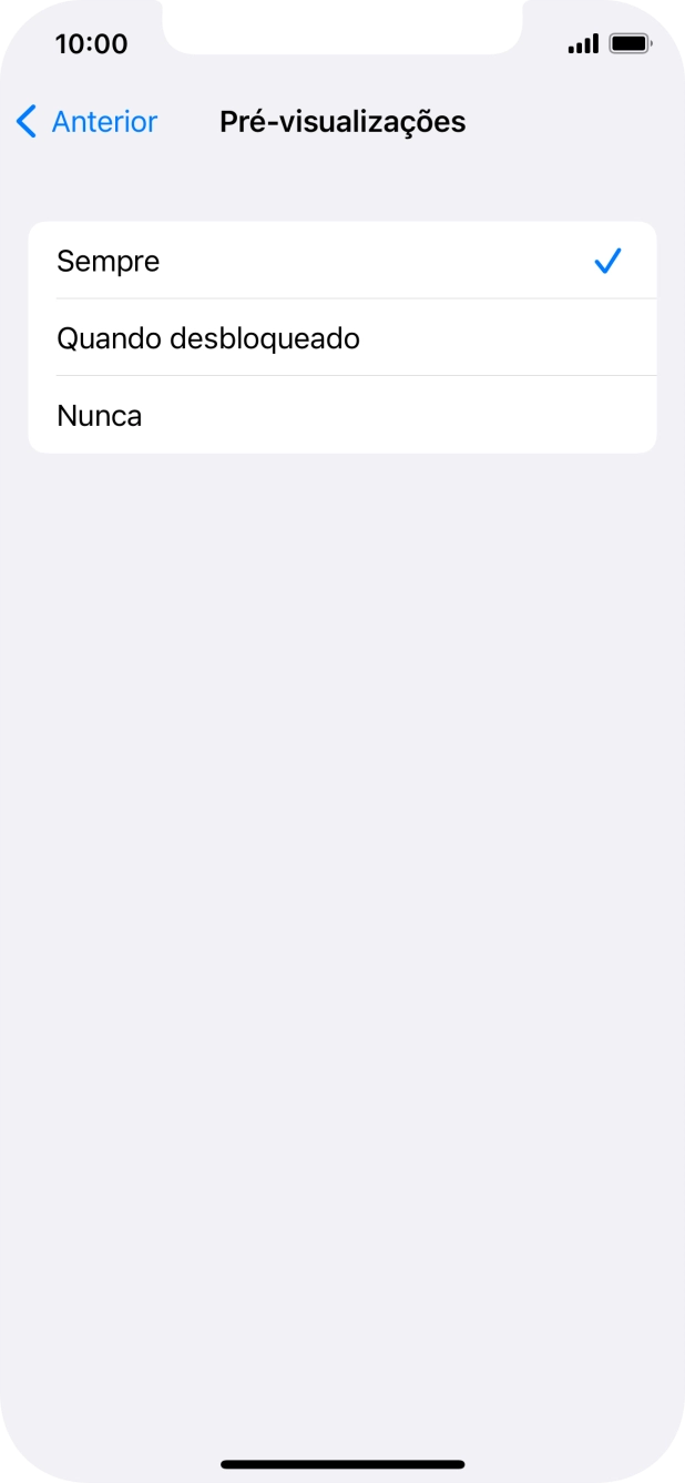Para escolher a pré-visualização de notificações no ecrã bloqueado, prima Sempre.